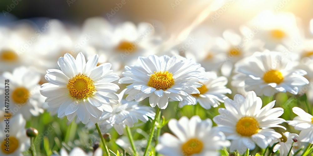 Fototapeta premium White Daisies Blooming Sunlight Field