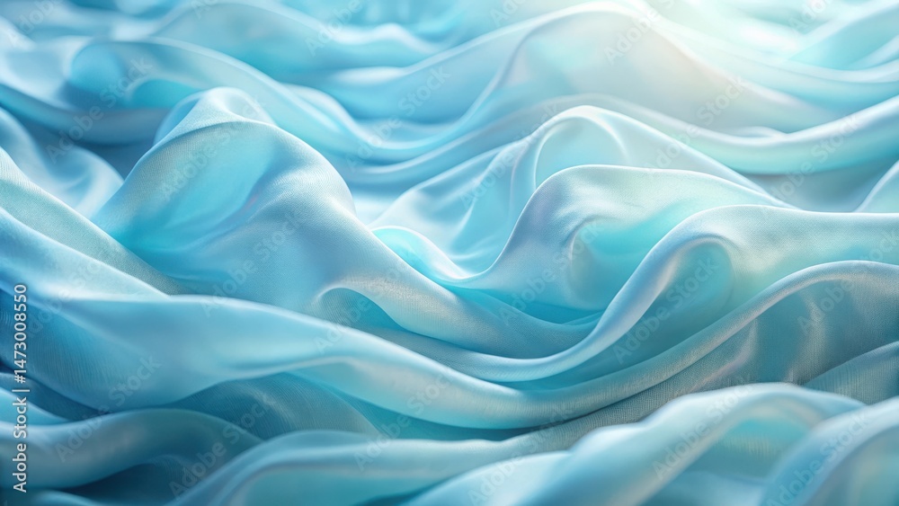 Obraz premium Soft, undulating waves of light blue fabric caught in a gentle breeze, soft focus, fabric wave, soft focus, fabric wave