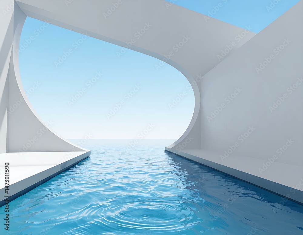 Obraz premium Minimalist Modern Architecture Ocean View Pool Design