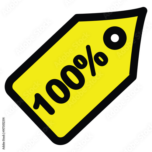 Yellow Price Tag with Black Outline Displaying 100 Percent