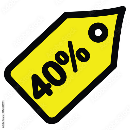 Yellow Tag with Forty Percent Discount Black Outline