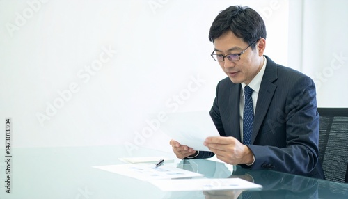 書類に目を通すビジネスマン
