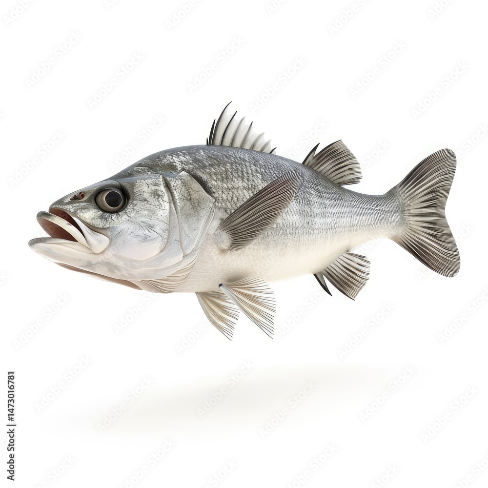 Fototapeta premium Grey fish, profile view, isolated on white background.