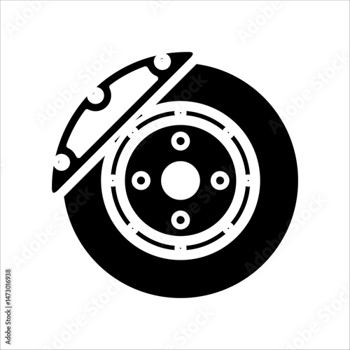 Black and White Car Brake Disc and Caliper Illustration