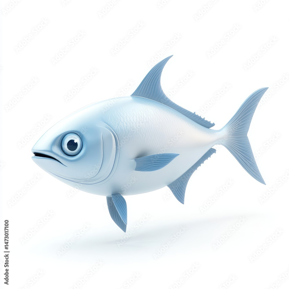 Obraz premium Light blue cartoon fish illustration on a white background.