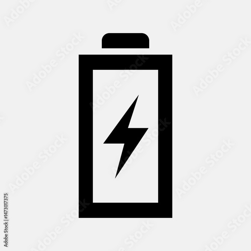 Black Battery Icon with Lightning Bolt Symbol