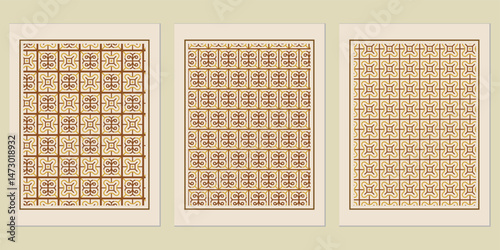 Exquisite arrangement of three captivating geometric patterns for refined interior decoration and abstract artistic exploration, promoting unique design aesthetics