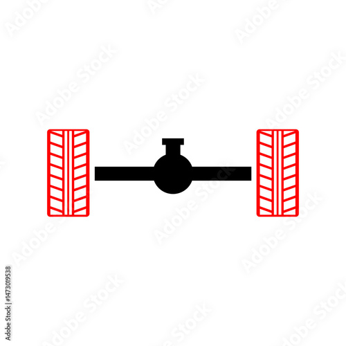 Car Axle with Red Tires and Black Differential Housing Illustration