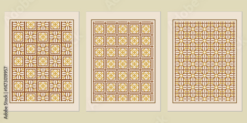 Geometric Harmony: A Trio of Artful Compositions Exploring Tonal Variations and Intricate Pattern Refinement in Decorative Arrangements