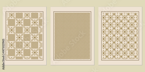 Elegant trio of geometric vector patterns showcasing intricate designs with a timeless and sophisticated aesthetic suitable for any project