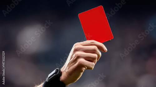 Referee Showing Red Card in Soccer Match During Game