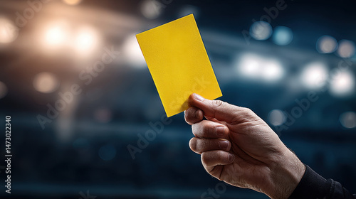 Referee Holding Yellow Card in Soccer Match During Game