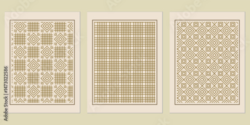 Elegant collection of three framed geometric patterns creating a modern simplistic yet intriguing decorative arrangement
