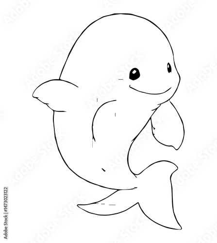Cartoon Beluga Whale Illustration with Black Outline and Smiling Face