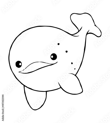 Cartoon Beluga Whale Illustration with Black Outline and Transparent Background