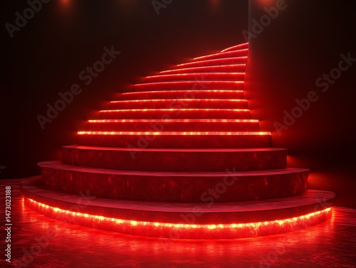 Illuminated Staircase with Red Light