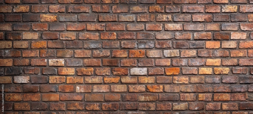 Naklejka premium Close-up of a textured brick wall with various shades of brown, orange, and reddish bricks arranged in a horizontal pattern