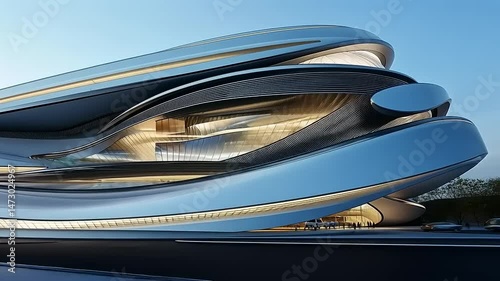 Futuristic architectural marvel: A modern and innovative structure design in a city photo