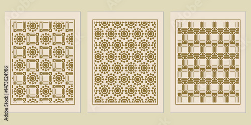 Elegant set of three geometric patterns, with a vintage aesthetic, suitable for wallpaper, decoration or artistic backgrounds, ideal for adding a refined touch