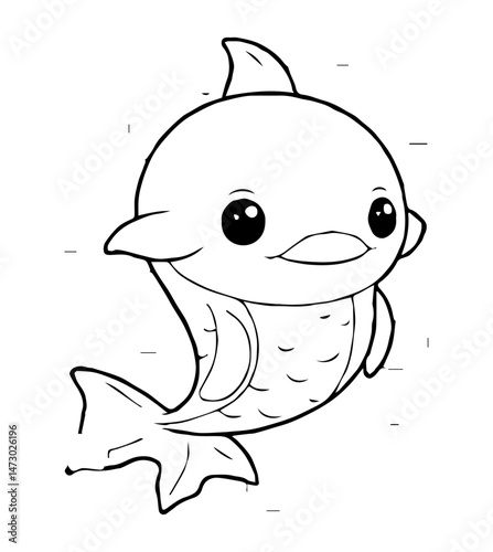Cartoon Dolphin Illustration with Outlines and Big Eyes