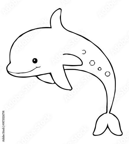 Cartoon Dolphin Outline with Dorsal Fin and Tail Flukes