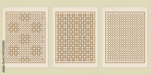 Elegant Geometric Patterns in Beige and Brown Tones Exhibiting Symmetric Precision and Aesthetic Balance within a Framed Presentation
