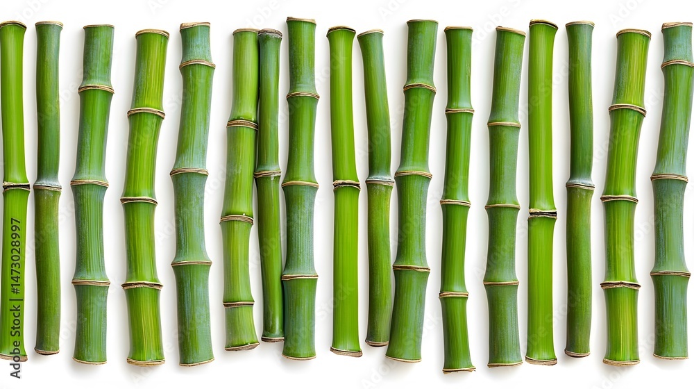 Fototapeta premium Vibrant Green Bamboo Sticks Pattern Background