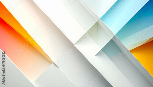 Angular planes A dynamic image featuring diagonal shapes in red, orange, yellow, blue, and gray hues