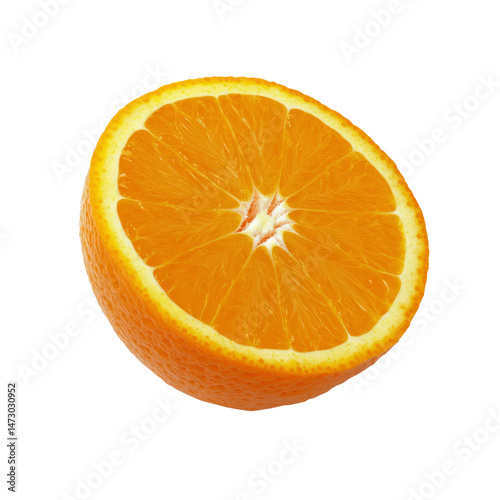Juicy Orange Slice, Half of a Fresh Orange Fruit, Close-up Macro Shot on Transparent Background