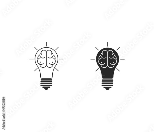 A icons of a brain in a light bulb, symbolizing brainstorming, innovation, and inspiration.