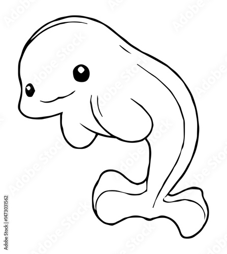 Cartoon Outline of a Beluga Whale with a Smiling Expression