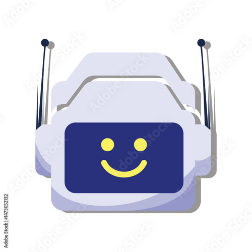 Cartoon Robot Head with Smiley Face on Blue Screen