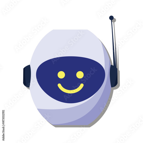 Cartoon Robot Head with Smiling Face and Antennae
