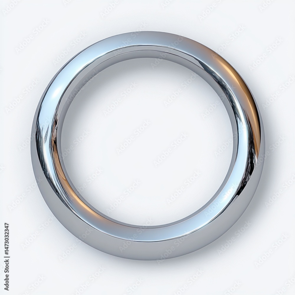 Fototapeta premium shiny silver metallic torus shape with smooth reflective surface on white background