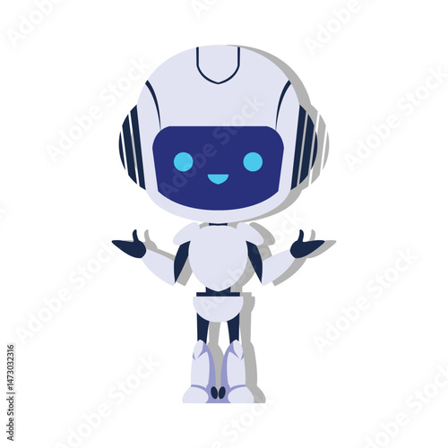 Cartoon Robot with Blue Eyes and Arms Outstretched