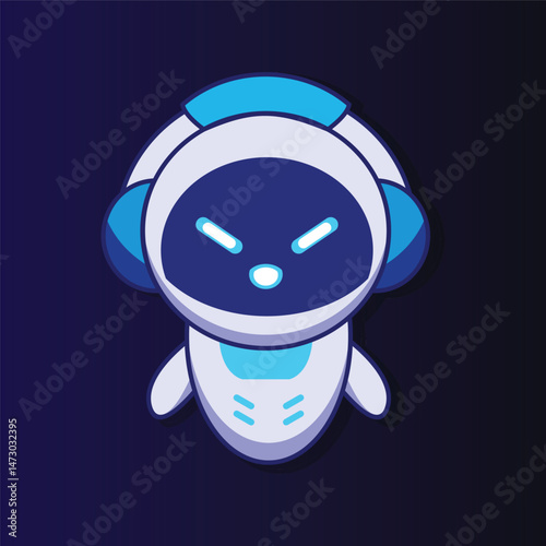 Cartoon Robot with Headphones and Angry Expression