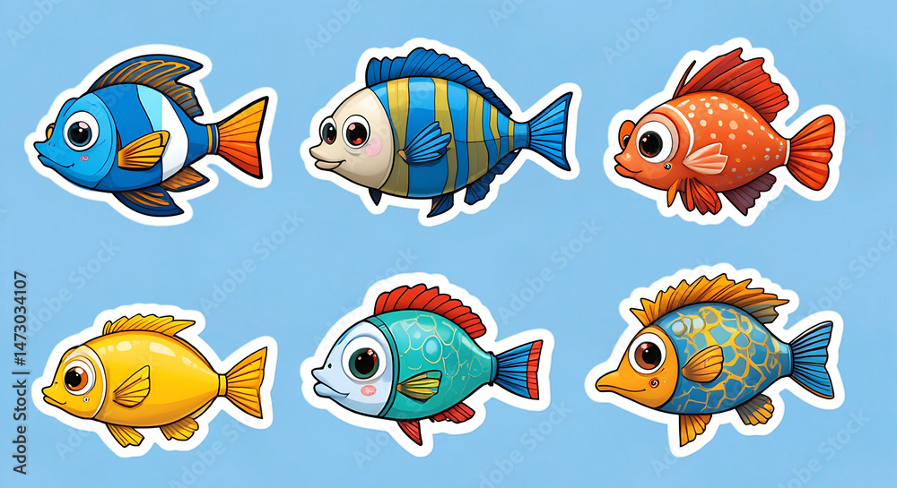 Fototapeta premium Cartoon fish sea water set