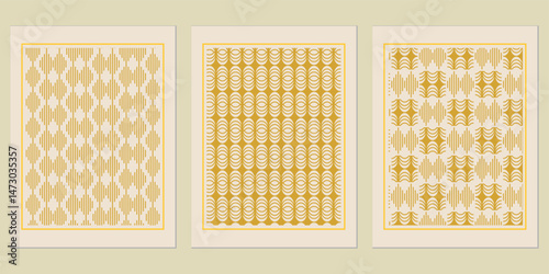 Harmonious geometric patterns artfully arranged in a trio, blending retro inspiration with contemporary design elements for a visually appealing collection