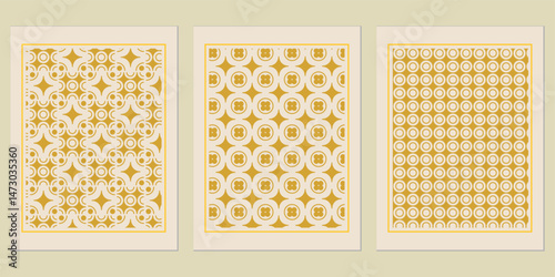 Set of three aesthetically pleasing abstract geometric patterns for modern decoration or digital design projects using clean minimalistic style