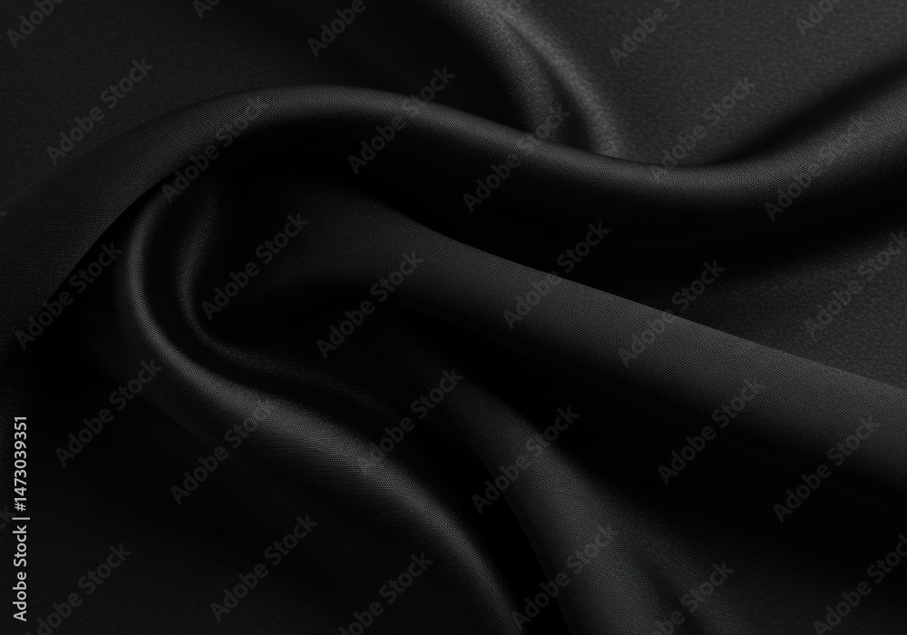 Fototapeta premium Black satin fabric draped elegantly, catching the light.