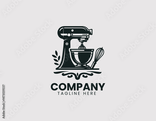 Mixer with Stainless Steel Bowl and Beaters Vector Logo Design, Stand Mixer Stainless Bowl Beaters Vector Logo