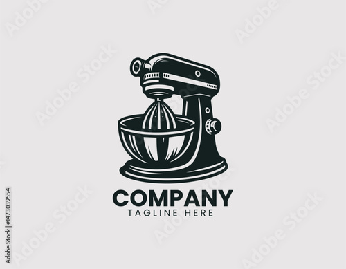 Mixer with Stainless Steel Bowl and Beaters Vector Logo Design, Stand Mixer Stainless Bowl Beaters Vector Logo
