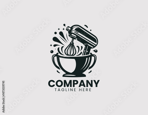 Mixer with Stainless Steel Bowl and Beaters Vector Logo Design, Stand Mixer Stainless Bowl Beaters Vector Logo
