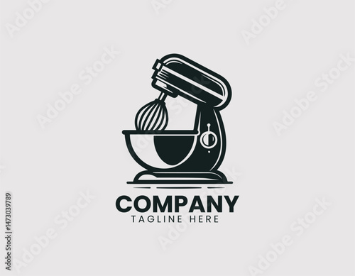 Mixer with Stainless Steel Bowl and Beaters Vector Logo Design, Stand Mixer Stainless Bowl Beaters Vector Logo