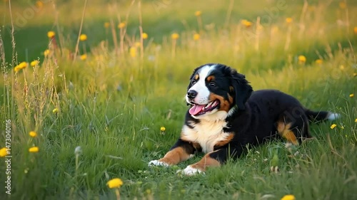 Bernese Mountain Dog Puppy in Meadow