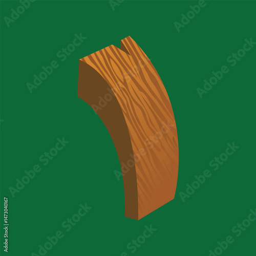 Curved Wooden Beam with Grain Detail and Notch