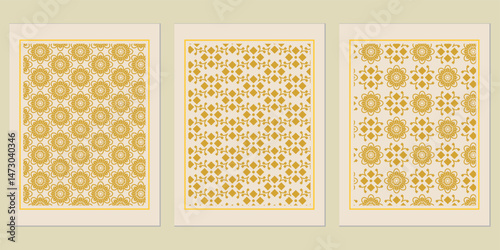Elegant set of abstract mustard botanical patterns framed on a soft cream backdrop, ideal for minimalist interior decoration and artistic projects, timeless design