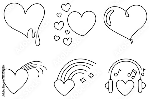 Hearts in various styles create beautiful reaction, showcasing love and emotion through these heart icons