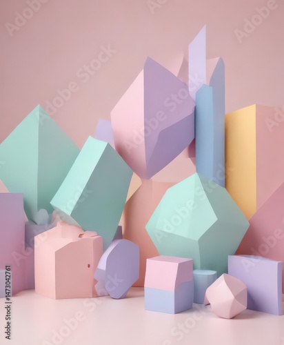 Pastel geometric shapes overlap on a soft background ,  texture,  contemporary