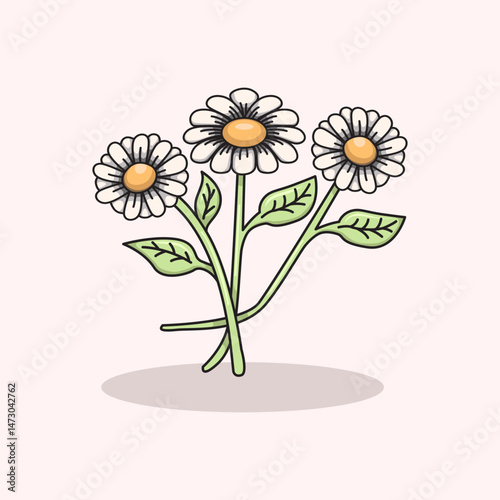 Vector illustration of daisy flower with white petals and yellow center representing freshness purity and springtime Perfect for floral designs botanical themes nature decorations greeting cards and s